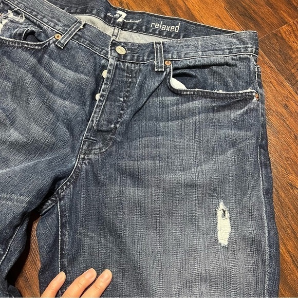 7 FOR ALL MANKIND “Relaxed” button fly distressed jeans size 34/29 *altered GUC - Picture 11 of 14
